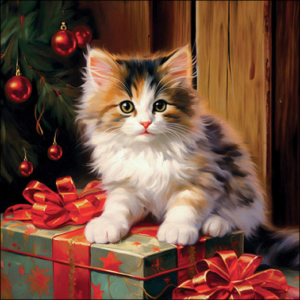 Χαρτοπετσέτα για decoupage, 1τεμ, Η γάτα των Χριστουγέννων 33318845