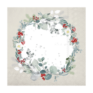 Χαρτοπετσέτα για decoupage ,1 τεμ, Χριστουγεννιάτικο στεφάνι γκρι L1017445