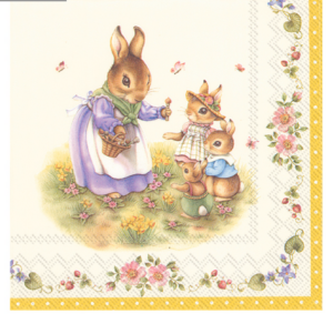 Χαρτοπετσέτα decoupage, 1 τεμ, Μαμά λαγουδίνα και λαγουδάκια L816300