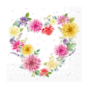 Χαρτοπετσέτα decoupage, 1 τεμ, Στεφάνι-καρδιά από λουλούδια L1070600
