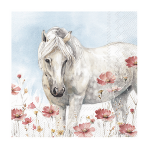 Χαρτοπετσέτα decoupage, 1 τεμ, Λευκό άλογο στο λιβάδι L1068800