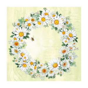 Χαρτοπετσέτα decoupage, 1 τεμ, Στεφάνι με λευκές μαργαρίτες L1040429