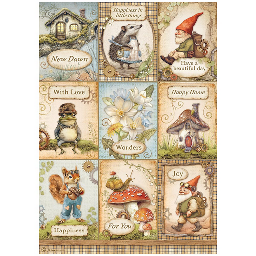 Ριζόχαρτο ντεκουπάζ Stamperia 21x29cm A4, Hidden Grove, Cards 1 Ριζόχαρτο ντεκουπάζ Stamperia 21x29cm A4, Hidden Grove, Cards