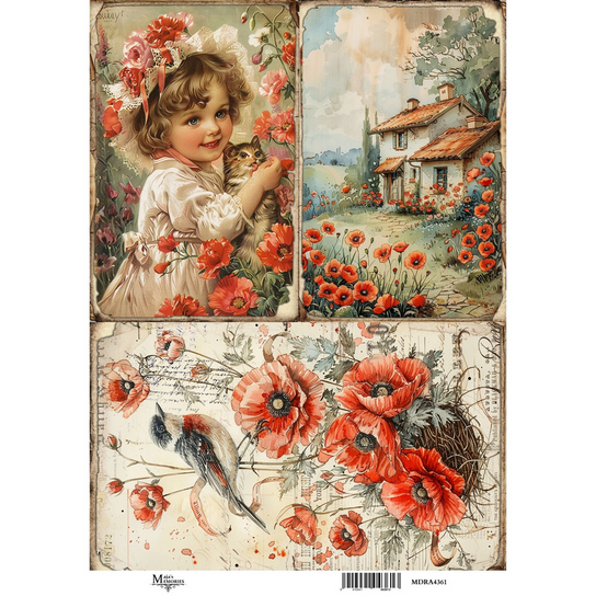 Ριζόχαρτο Maja’s Memories, 22.5x32cm, Κάρτες με Παπαρούνες, MDRA4361 1 Ριζόχαρτο Maja’s Memories, 22.5x32cm, Κάρτες με Παπαρούνες, MDRA4361
