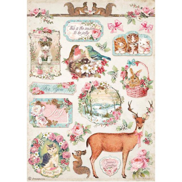 Ριζόχαρτο ντεκουπάζ Stamperia 21x29cm A4, Pink Christmas Deer, DFSA4628 1 Ριζόχαρτο ντεκουπάζ Stamperia 21x29cm A4, Pink Christmas Deer, DFSA4628