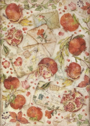 Ριζόχαρτο ντεκουπάζ Stamperia 21x29cm A4, Casa Granada pomegranades and letters, DFSA4654