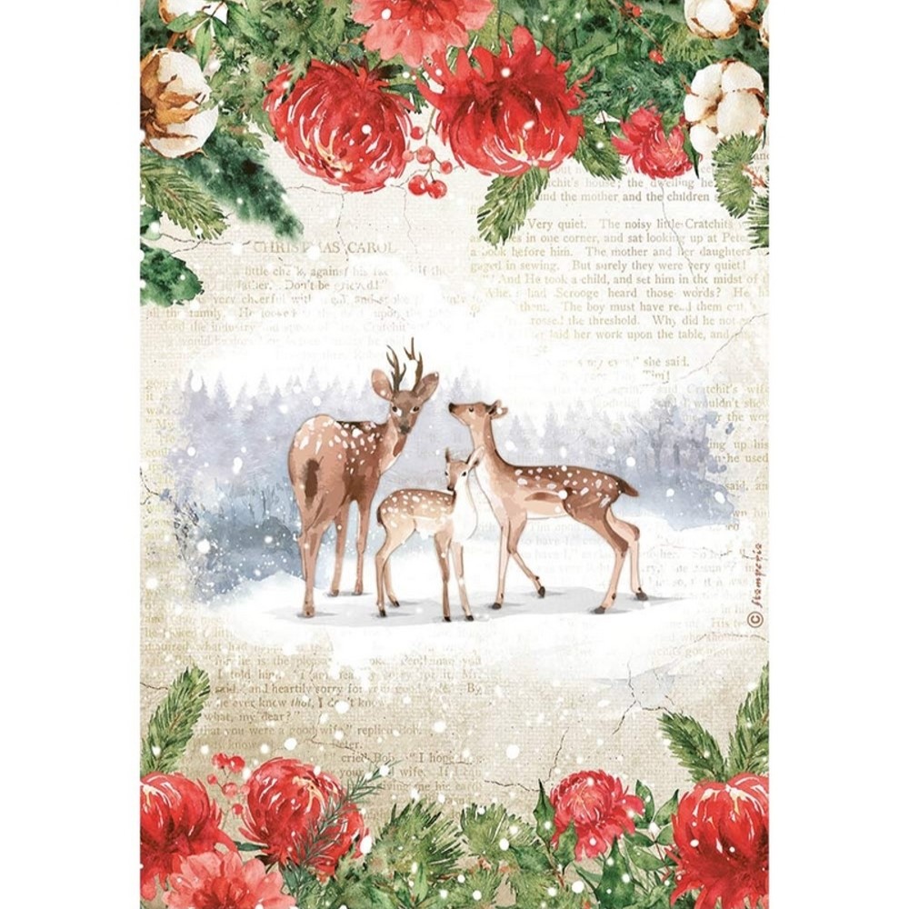 Ριζόχαρτο ντεκουπάζ Stamperia 21x29cm A4, ROMANTIC COZY WINTER DEERS , DFSA4707 1 Ριζόχαρτο ντεκουπάζ Stamperia 21x29cm A4, ROMANTIC COZY WINTER DEERS , DFSA4707