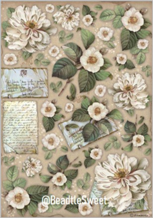 Ριζόχαρτο ντεκουπάζ Stamperia 21x29cm A4,  Vintage Library flowers and letters, DFSA4757