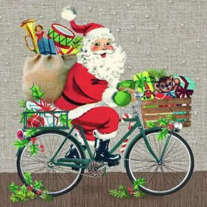 Χαρτοπετσέτα χριστουγεννιάτικη decoupage, 1τεμ, Άγιος Βασίλης ποδήλατο 33310695
